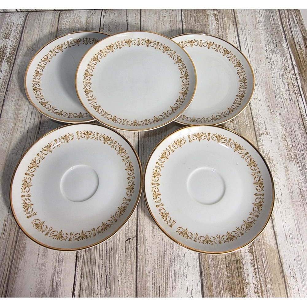 Sheffield Imperial Gold 504 W Fine China 3 Bread Plates 2 Saucers Japan Set 5pc